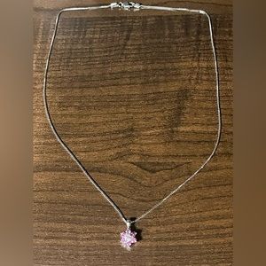 Pink and white sapphire necklace with white gold chain.